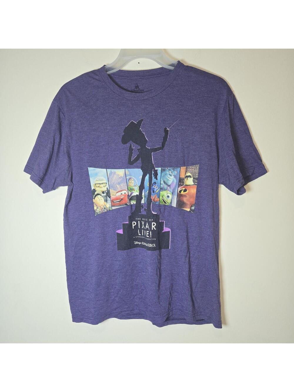 Disney Parks Hollywood Studios Pixar Live Woody Toy Cars Up Purple Shirt sz M